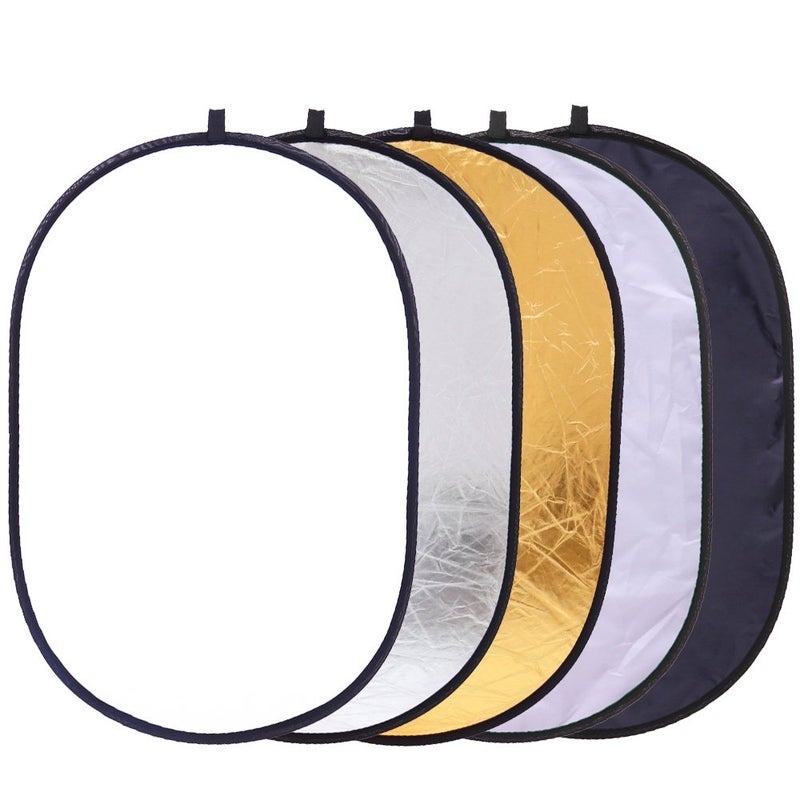 TRUMAGINE Collapsible 5-in-1 Oval Reflector Diffusers for Photography 23"x35"/60x90cm Multi-Disc Reflectors with Carrying Case for Photo Studio Shooting- Translucent, Gold, Silver, Black and White - Image 1